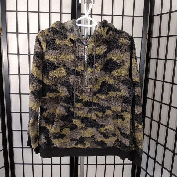 NOBO BOUNDARIES Women's Fuzzy Camo Pullover Hoodie w/ Side Pickets L(11-13) - Picture 1 of 7